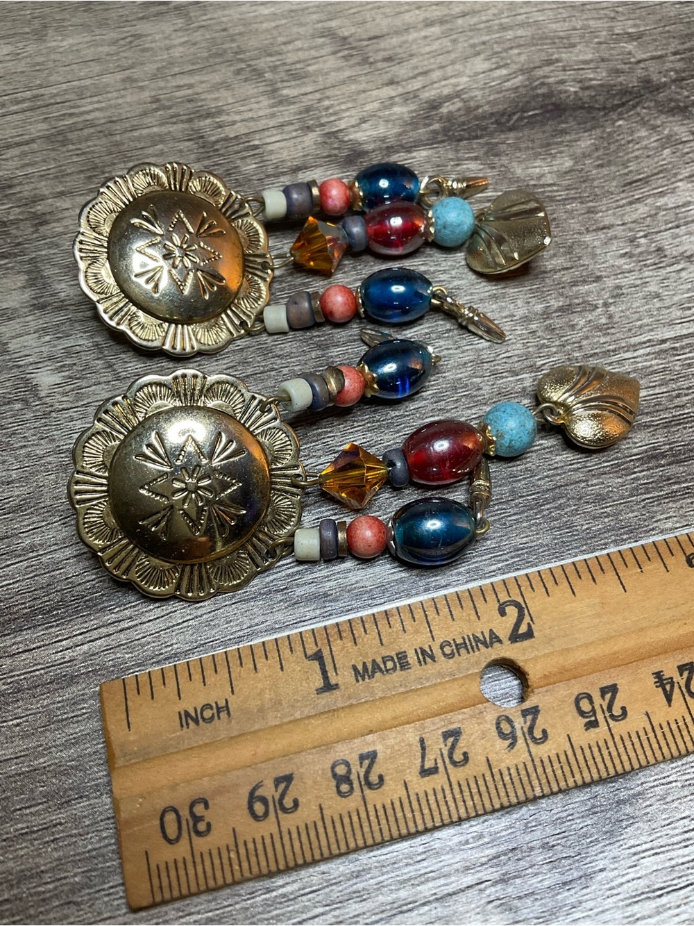 VTG Southwestern Concho Heart Fringe Drop Earrings - Picture 4 of 4